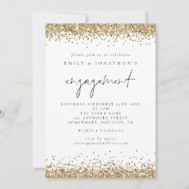 Elegant Gold Glitter Script Engagement Party Kaart