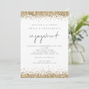 Elegant Gold Glitter Script Engagement Party Kaart