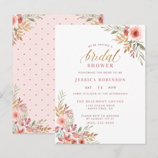 Elegant Gold Glitter Script Floral Vrijgezellenfee Uitnodiging Briefkaart (Voorkant / Achterkant)