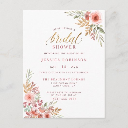 Elegant Gold Glitter Script Floral Vrijgezellenfee Uitnodiging Briefkaart (Voorkant)