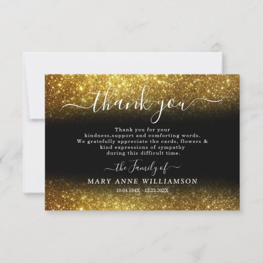 Elegant Gold Glitter Script Funeral Hartelijk dank Bedankkaart (Voorkant)