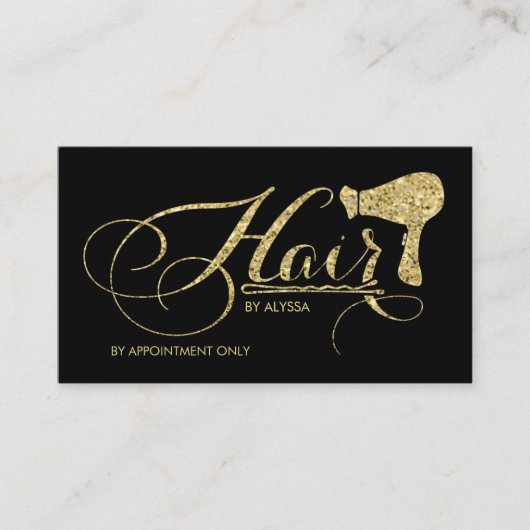 Elegant Gold Glitter Script Hair Stylist Afsprakenkaartje (Voorkant)