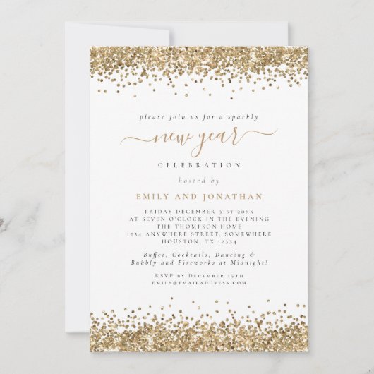 Elegant Gold Glitter Script New Yeve Party Kaart (Voorkant)