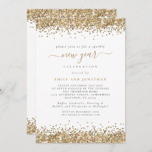 Elegant Gold Glitter Script New Yeve Party Kaart