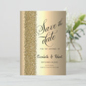 Elegant Gold Glitter Script Save the Date (Staand voorkant)