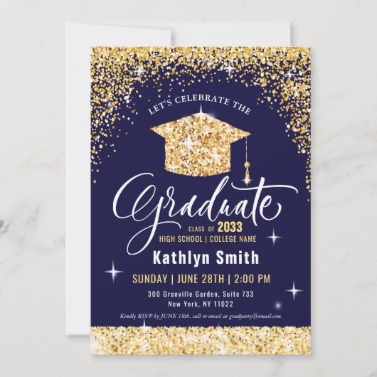 Elegant Gold Glitter Script Sparking Afstuderen Kaart (Voorkant)