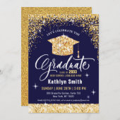 Elegant Gold Glitter Script Sparking Afstuderen Kaart (Voorkant / Achterkant)