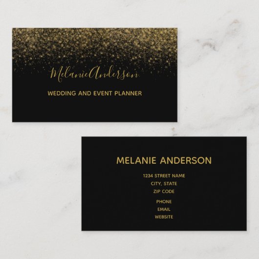 Elegant Gold Glitter Script Visitekaartje (Voorkant / Achterkant)