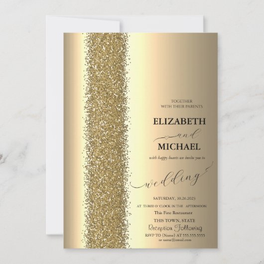 Elegant Gold Glitter Script Weddenschap Kaart (Voorkant)