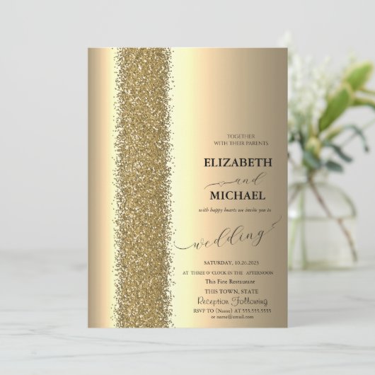 Elegant Gold Glitter Script Weddenschap Kaart (Staand voorkant)