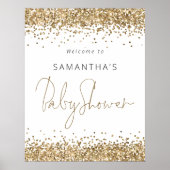 Elegant Gold Glitter Script Welkom bij Baby shower Poster (Voorkant)