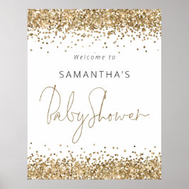 Elegant Gold Glitter Script Welkom bij Baby shower Poster