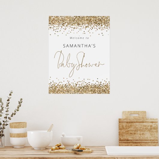 Elegant Gold Glitter Script Welkom bij Baby shower Poster (Keuken)