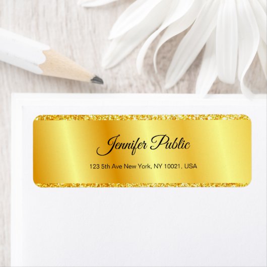 Elegant Gold Glitter Search Hand Script Sjabloon Etiket (Insitu)