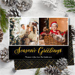Elegant Gold Glitter Seizoen: kerstmis Feestdagenkaart<br><div class="desc">De groeten van het Manuscript van Elegant Gold Glitter Seizoen Foto Collage Kerstfeestdag Kaart. Verstuur de feestdag warme wensen en groeten naar uw geliefden met deze minimalistische en moderne kerstfeestdag Kaart. Alle teksten zijn vooraf geregeld zodat u zich gemakkelijk en snel kunt personaliseren met uw eigen details. prettige feestdagen!</div>