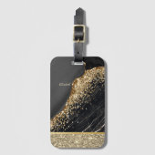 Elegant Gold Glitter Sequins Black Marble Bagagelabel (Voorkant (verticaal))
