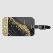 Elegant Gold Glitter Sequins Black Marble Bagagelabel (Voorkant (horizontaal))