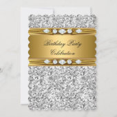 Elegant Gold Glitter Silver Diamond Birthday Kaart (Achterkant)