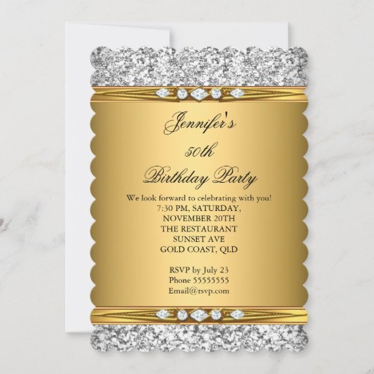 Elegant Gold Glitter Silver Diamond Birthday Kaart (Voorkant)