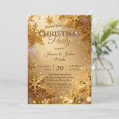 Elegant Gold Glitter Snowflake Christmas Party Kaart (Staand voorkant)