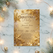 Elegant Gold Glitter Snowflake Christmas Party Kaart