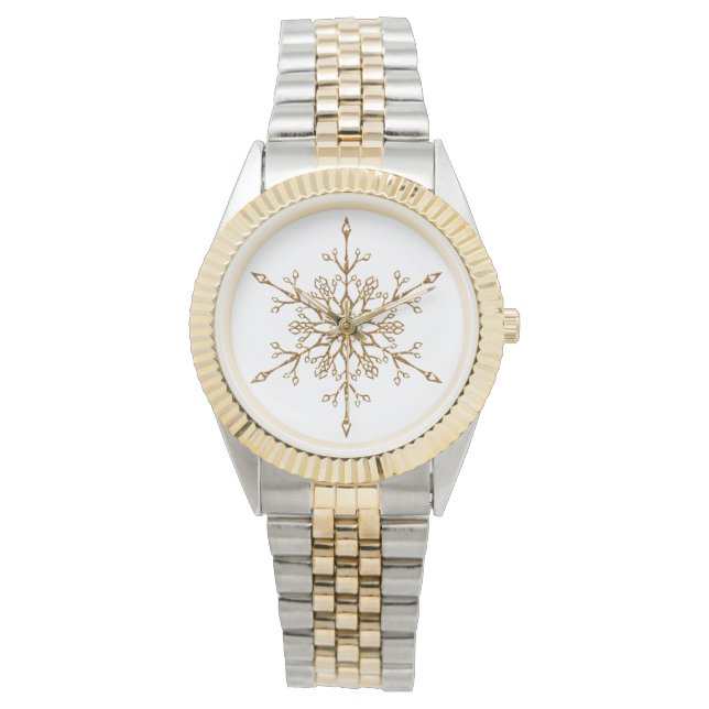 Elegant Gold Glitter Snowflake kerstfeestdag Horloge (Voorkant)