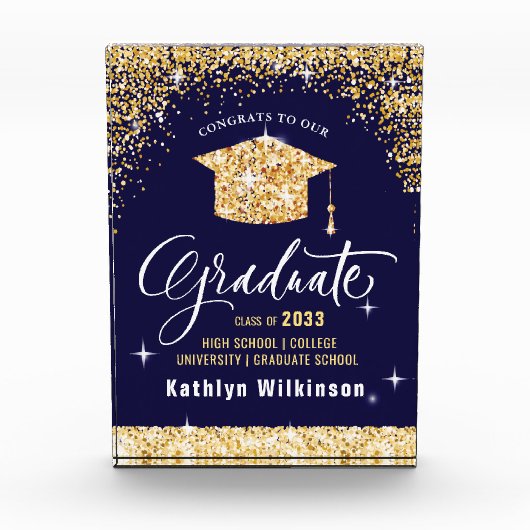 Elegant Gold Glitter Sparging Afstuderen Fotoblokken (Voorkant)