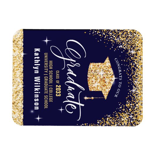 Elegant Gold Glitter Sparging Afstuderen Magneet (Horizontaal)