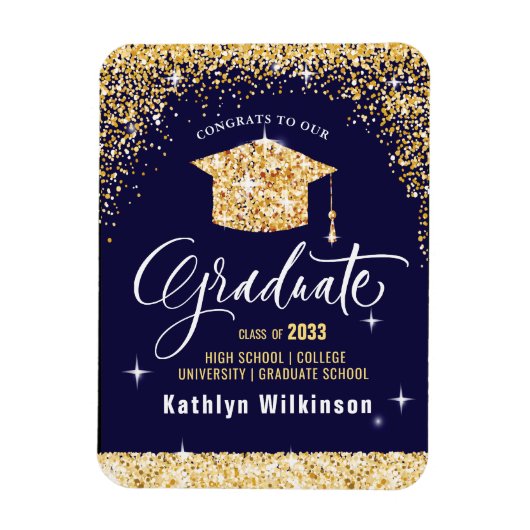 Elegant Gold Glitter Sparging Afstuderen Magneet (Verticaal)