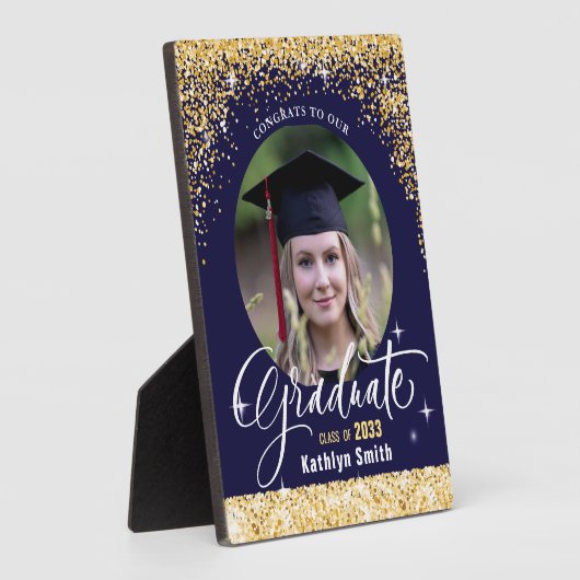 Elegant Gold Glitter Sparking Afstuderen Foto Fotoplaat (Zijkant)