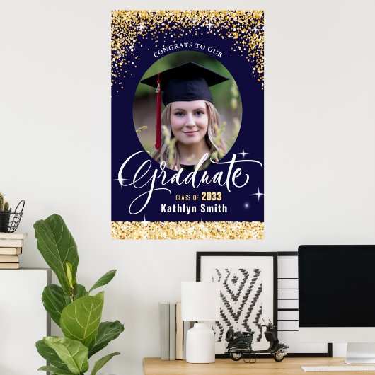 Elegant Gold Glitter Sparking Afstuderen Foto Poster (Thuiskantoor)