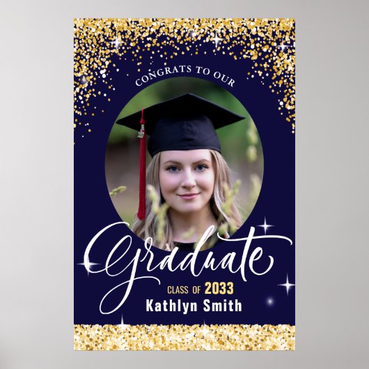 Elegant Gold Glitter Sparking Afstuderen Foto Poster (Voorkant)