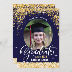 Elegant Gold Glitter Sparking Photo Afstuderen Aankondiging