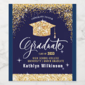 Elegant Gold Glitter Sparking Photo Afstuderen Wijn Etiket (Enkel label)