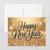 Elegant Gold Glitter Sparkle Happy New Year Briefkaart (Voorkant / Achterkant)