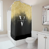 Elegant Gold Glitter Sparkle Monogram Black Aangep Douchegordijn (In situ)