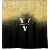 Elegant Gold Glitter Sparkle Monogram Black Aangep Douchegordijn (Voorkant)