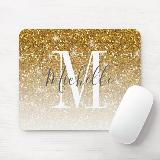 Elegant Gold Glitter Sparkle Monogram Naam Muismat (Met muis)
