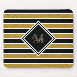 Elegant Gold Glitter Stripes met naam monogram Muismat