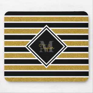 Elegant Gold Glitter Stripes met naam monogram Muismat