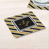 Elegant Gold Glitter Stripes Monogramed Kartonnen Onderzetters (Schuin)