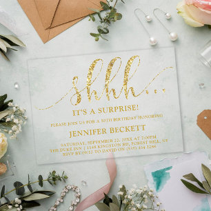 Elegant Gold Glitter Surprise Birthday Party Acryl Uitnodigingen