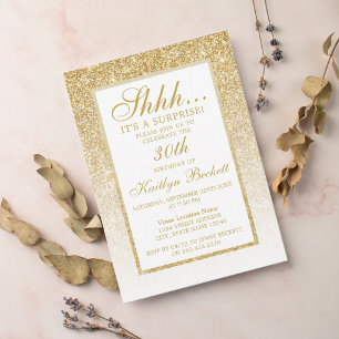 Elegant Gold Glitter Surprise Birthday Party Kaart