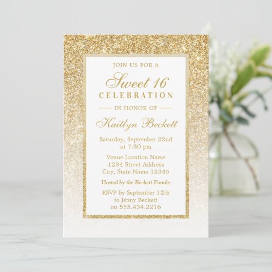 Elegant Gold Glitter Sweet 16 verjaardag Kaart (Staand voorkant)