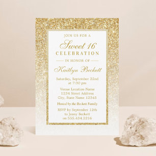 Elegant Gold Glitter Sweet 16 verjaardag Kaart