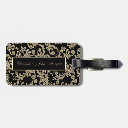 Elegant Gold Glitter Swirls Bagagelabel (Achterkant horizontaal)