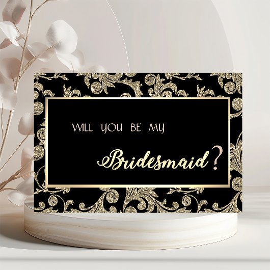 Elegant Gold Glitter Swirls Bridesmaid Kaart