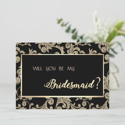 Elegant Gold Glitter Swirls Bridesmaid Kaart (Staand voorkant)
