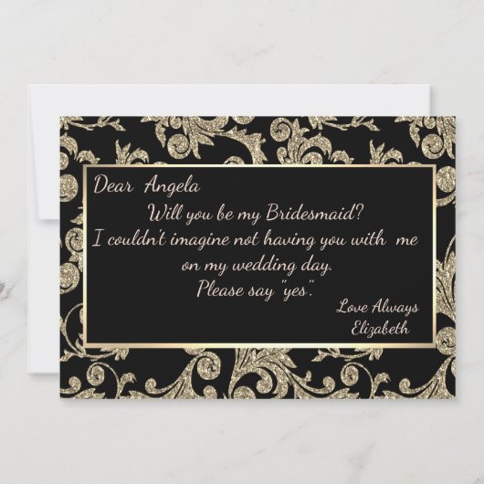 Elegant Gold Glitter Swirls Bridesmaid Kaart (Achterkant)