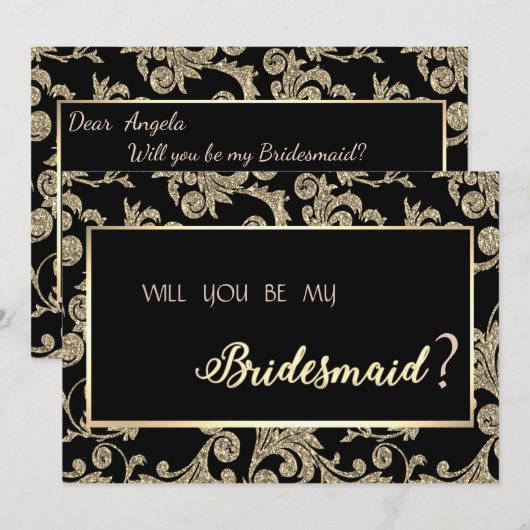 Elegant Gold Glitter Swirls Bridesmaid Kaart (Voorkant / Achterkant)